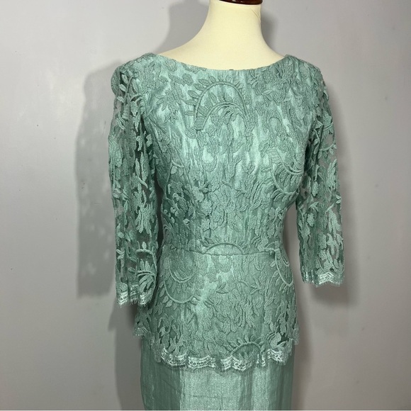 Adrianna Papell Peplum Dress Green Floral Lace Formal Wedding Guest Mermaid Sz 8 - Picture 6 of 15